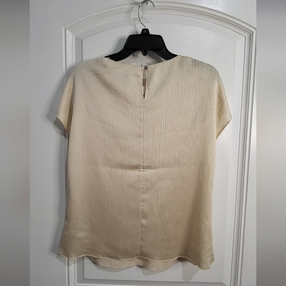 Calvin Klein Ruched Tan and Cream Cuffed Sleeve Blouse - Picture 5 of 7